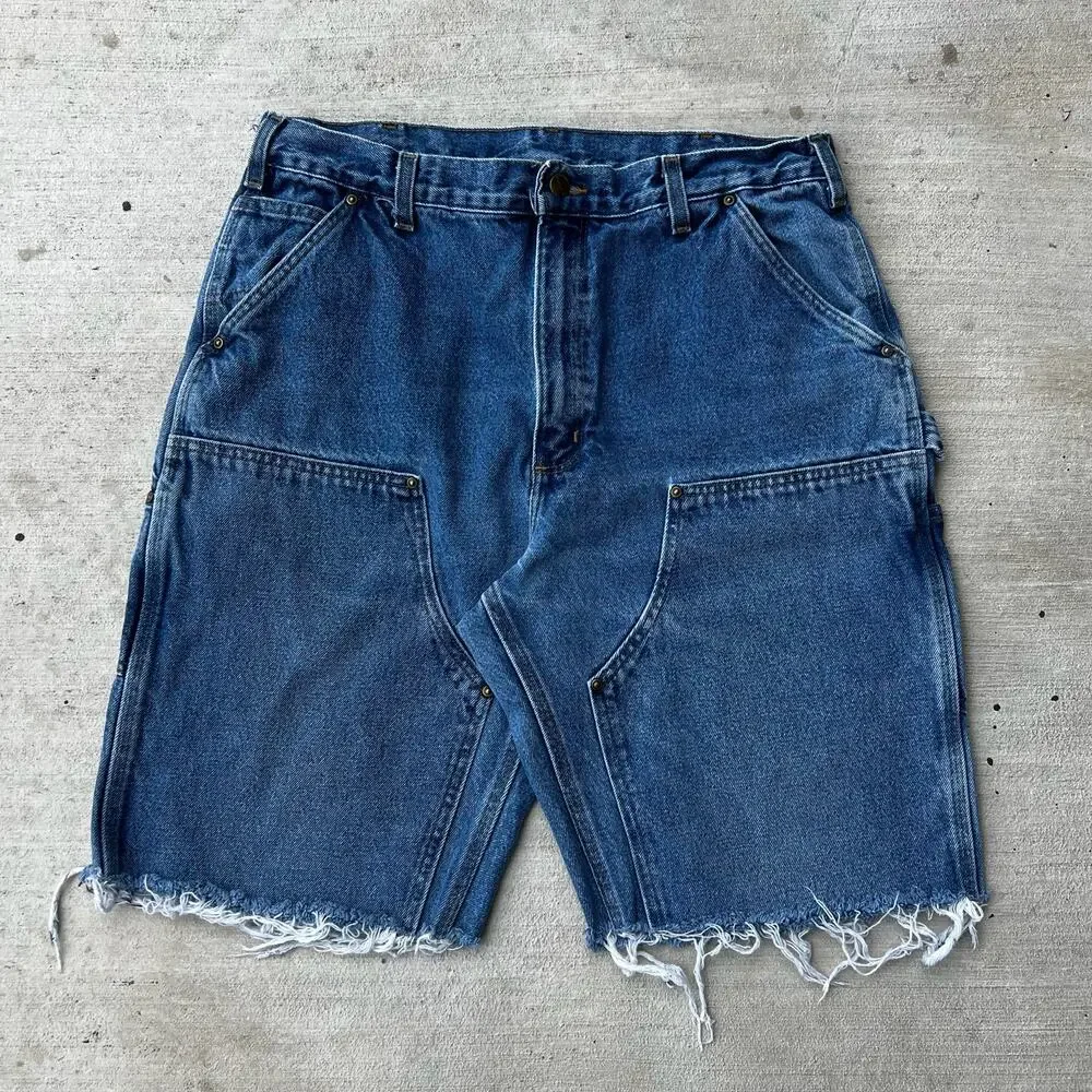 Carhartt denim blue jean double knee work wear carpenter shorts